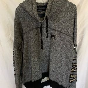 Black & Grey Pink hoodie with floppy turtle neck